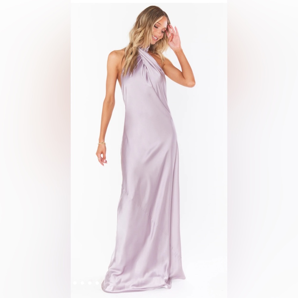 Dusty purple luxe satin MUMU weddings bridesmaid dress
